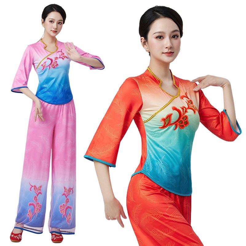 2025年新款广场舞古典扇子舞亮片绣花演出服服装舞蹈秧歌服套装