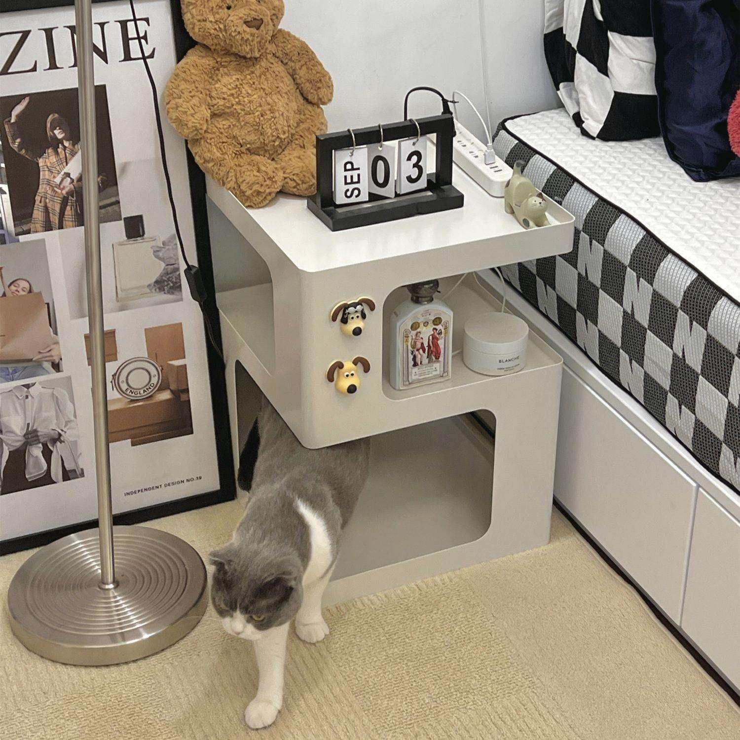 卧室床头柜小户型现代简约床边柜创意轻奢风黑色客厅沙发边几角几