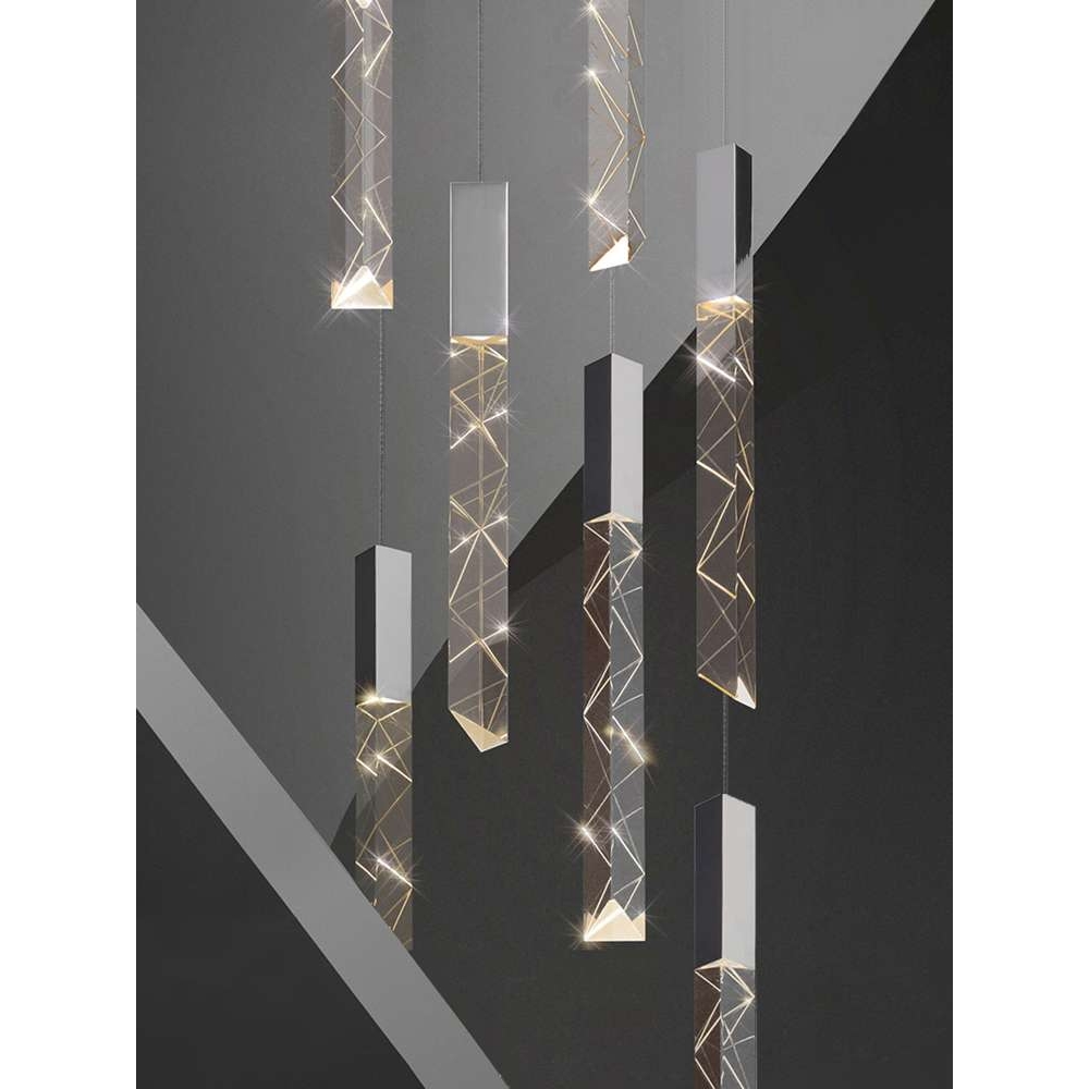 楼梯吊灯水晶轻奢北欧长条餐厅吧台客厅挑空旋转别墅复式楼大吊灯