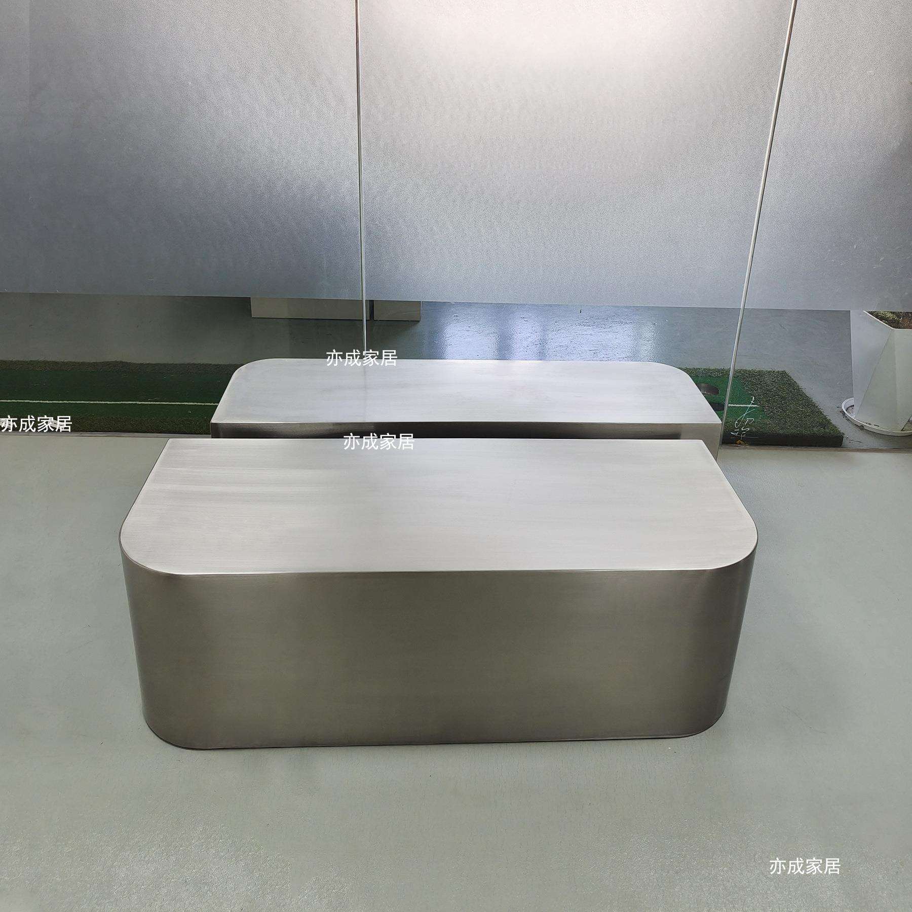 北欧极简长方形不锈钢茶几别墅酒店样板房大平层创意轻奢茶几
