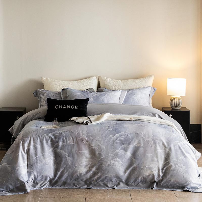 北欧风超细旦天丝棉磨毛四件套轻奢数码印花床品套件亲肤保暖被套