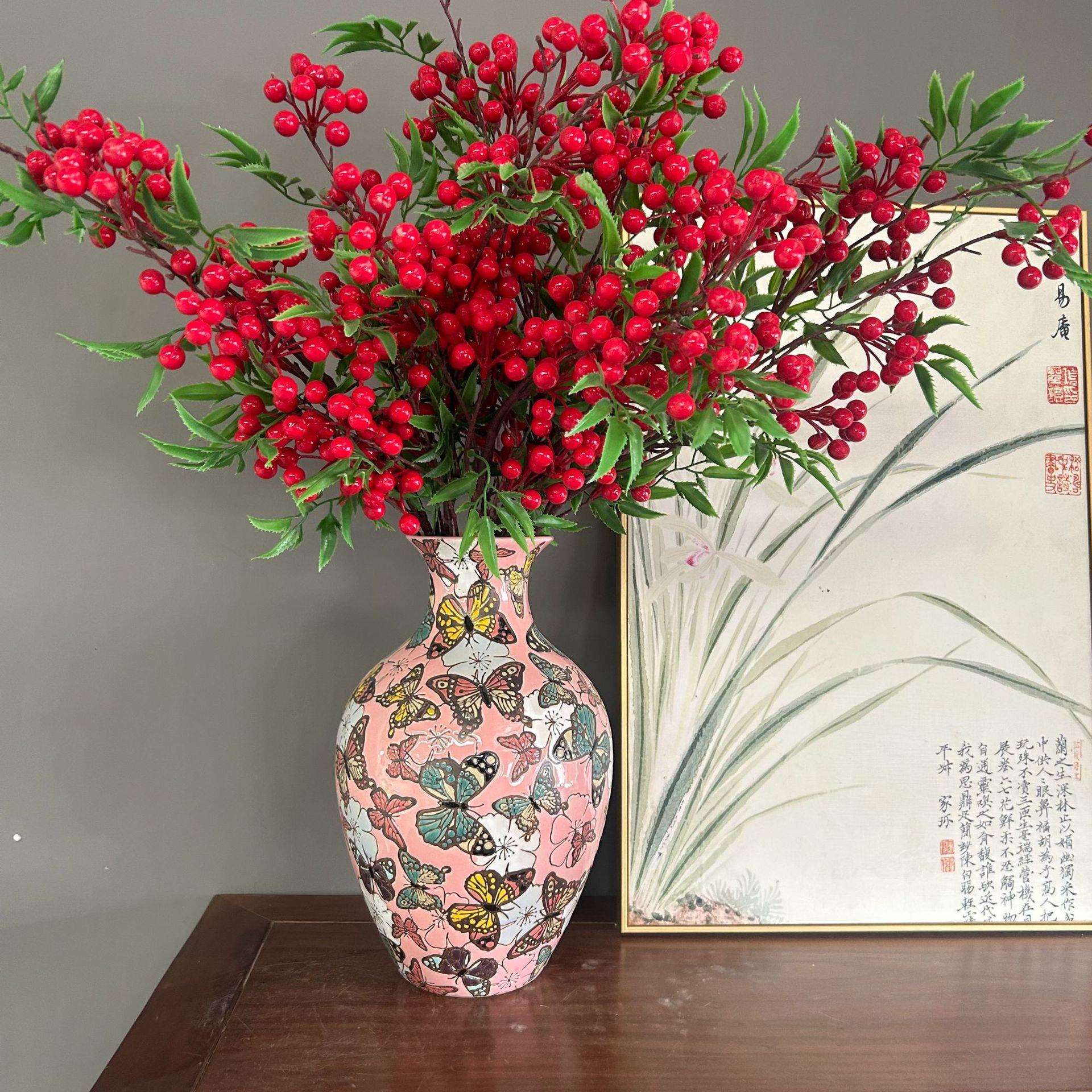 欧式花瓶粉色陶瓷插花瓶彩色蝴蝶瓶子家居玄关客厅民宿博古架摆件