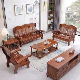 实木沙发组合中式 农村木沙发凉椅子春秋椅 客厅经济型木质家具老式