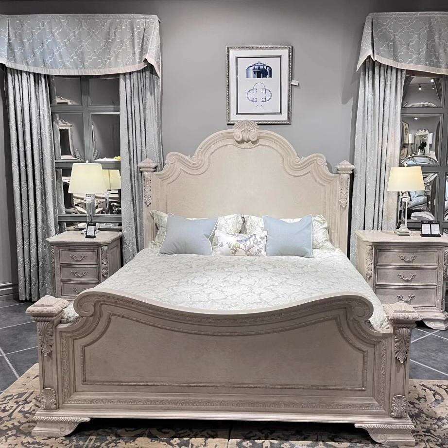 ART复兴印记实木床美式橡木复古高背1.8米双人床主卧法式雕花婚床