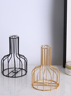 北欧ins铁艺金色水培花瓶 插花瓶子桌面摆件客厅餐厅桌面装饰干花