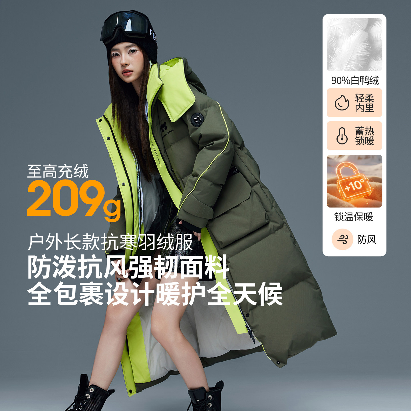 朗曼笛过膝羽绒服女工装中长款加厚外套2025冬季新款连帽气质上衣,女装/女士精品,羽绒服,淘宝优惠券,粉丝福利购,淘宝优惠卷