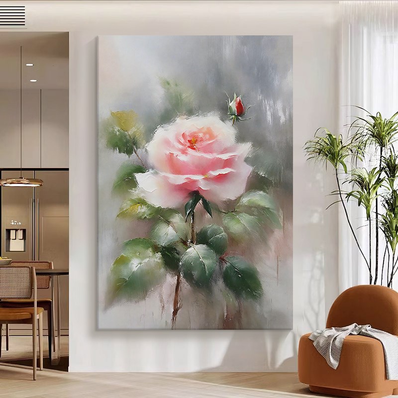 富贵花开牡丹花卉玄关手绘油画中式客厅装饰画印象派卧室床头挂画图片