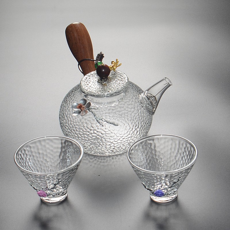 玻璃泡茶壶镶锡梅花耐高温家用功夫煮茶壶可明火电陶炉专用烧水壶