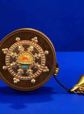 桶大号古铜手持藏色双筒式万色动遍手摇转6浮雕西藏转雕刻静音