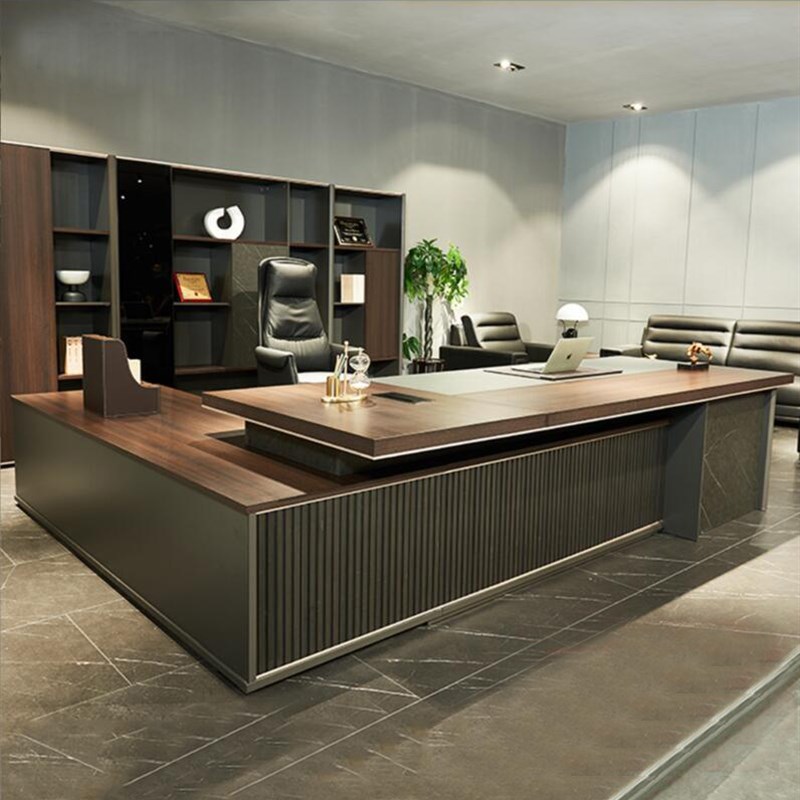 新中式老板桌实木总裁桌现代简约办公桌轻奢大班台办Y公家具定制