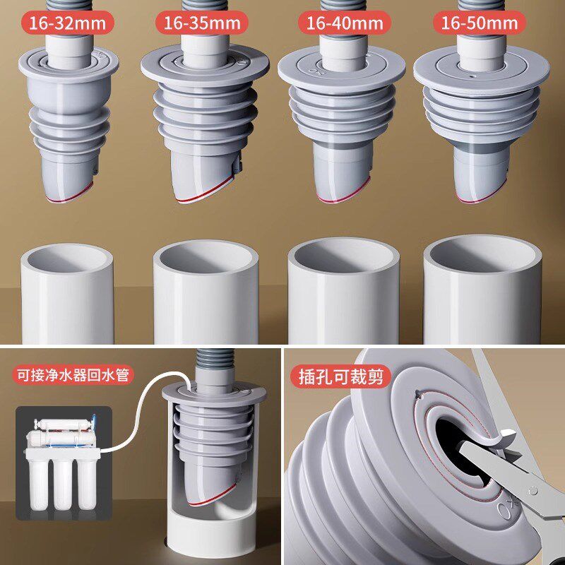 下水管道溢水防臭密封圈硅u胶塞洗衣机洗手盆排水管堵口防返臭神