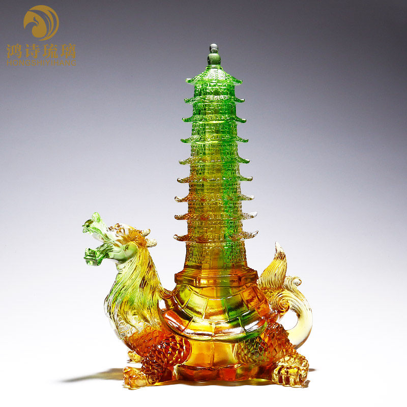 琉璃龙龟龟塔驮塔l摆件九层文昌塔客厅办公室房间桌面水晶装饰摆