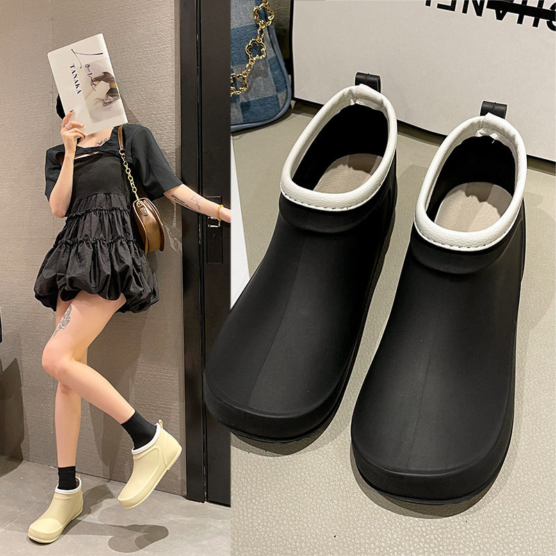 雨鞋女浅口低帮水鞋防q滑时尚雨靴加绒保暖雪天出行加棉防水鞋胶