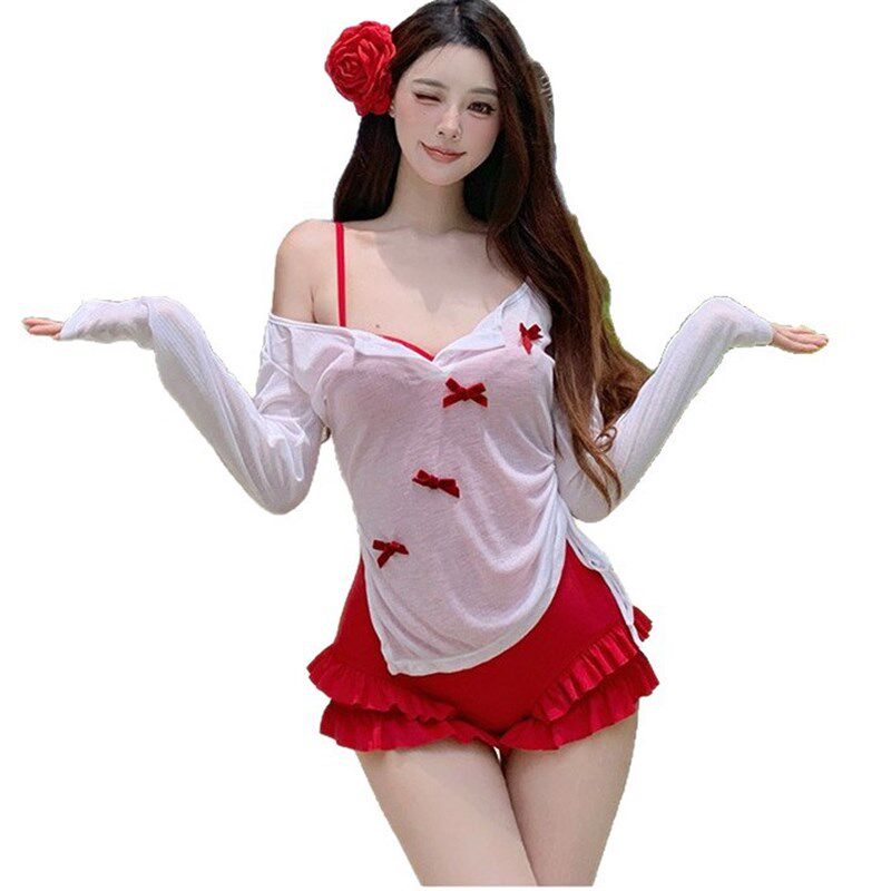 2025泳衣女连体三角罩衫韩版红色遮肚显瘦显白保守度假泡温泉纯欲