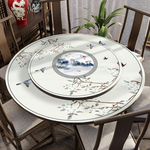 中式实木c大圆桌桌布防水防油免洗家用饭桌带转盘皮革保护垫高级