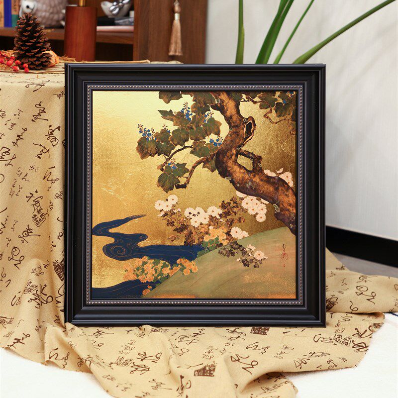 古做旧真金箔客厅m装饰画中古梧桐树手工金箔高级感肌理感挂画