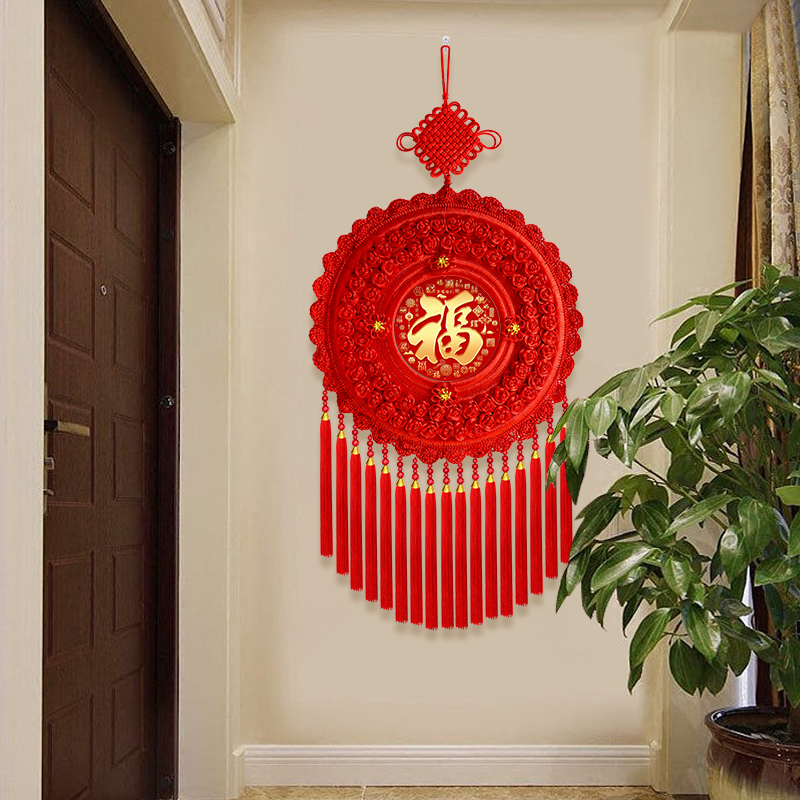 2024新款中国结客厅挂饰福字玄关挂件大号过年春节桃木背景墙