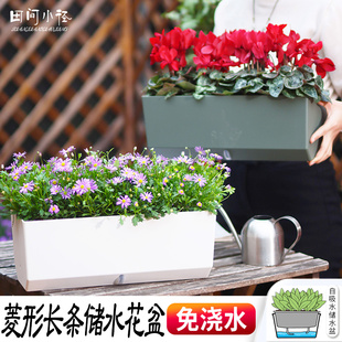 懒人花盆免浇水塑料盆室内绿植花卉种植盆桌面自吸水大号长条花盆