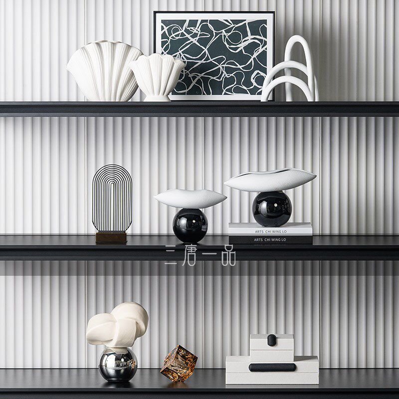 意式极简客厅电视背景墙酒柜书柜开放格J摆件别墅酒店高级感软装