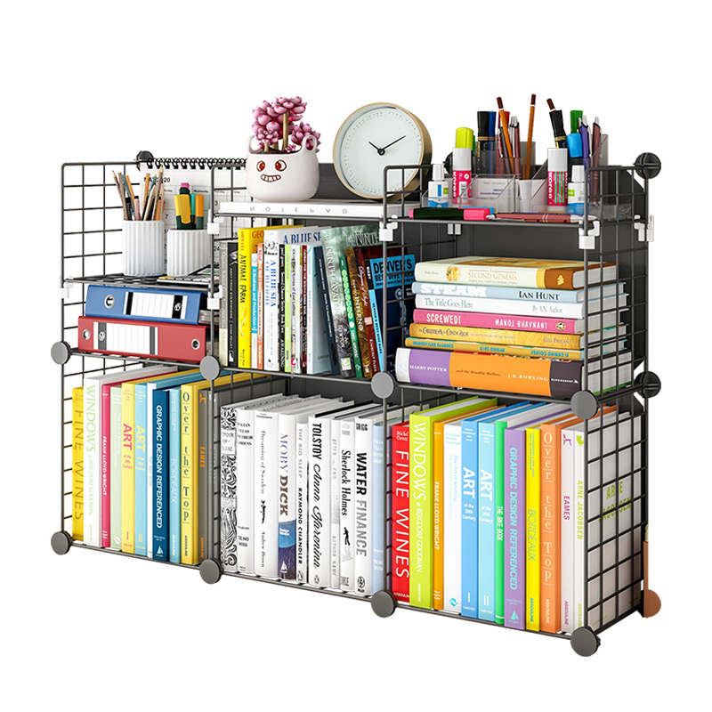 桌面书架置物架办公室桌上整理收纳架子铁艺落地学生简易小型书柜