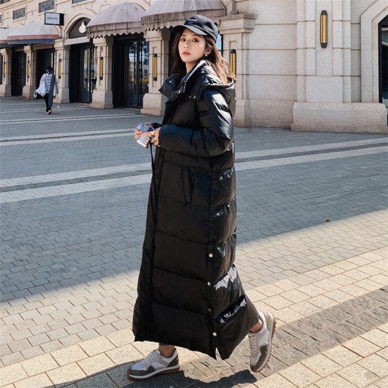 爆款亮面羽绒棉服女冬季超长款到脚踝面包服过膝加厚艺考免洗棉衣