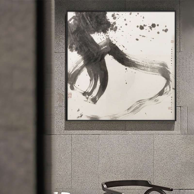 若·水 新中式客厅抽象装饰画正方形玄关画艺术软装样板房玄关画图片