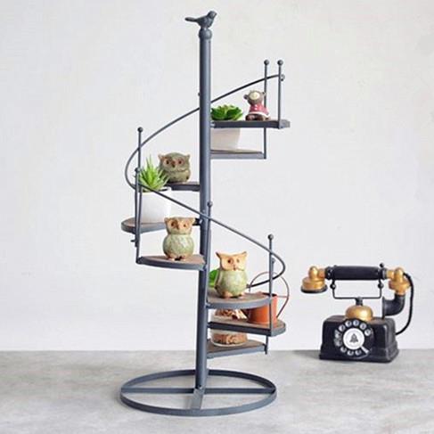 欧式铁艺楼梯花架落地式旋转多层梯式小鸟置物架阳台客厅花盆架子