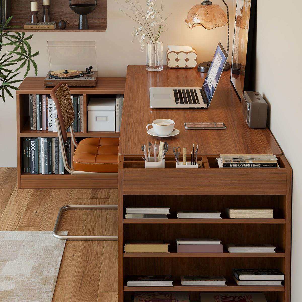 转角书桌书架一体桌子学生学习桌卧室家用写字桌中古风L型电脑桌,鲜花速递/花卉仿真/绿植园艺,割草机/草坪机,淘宝优惠券,粉丝福利购,淘宝优惠卷