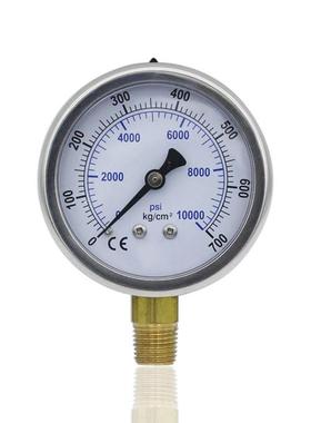 耐振抗振压力表不锈钢304油压表径向充油立装YN63 700KG 10000PSI