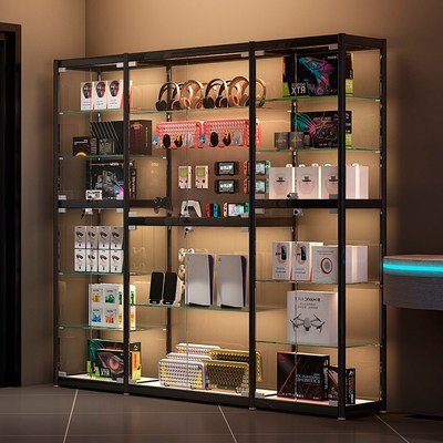 咖外设展示柜电竞外设柜四面玻璃手办模型陈列货柜储物架支持定制