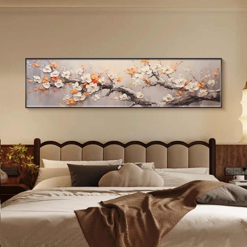 卧室装饰画高级感油画花卉纹理感横幅主卧房间挂画温馨室内墙壁画图片