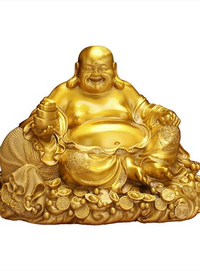 纯铜弥勒佛摆件聚宝盆弥勒佛像笑佛菩萨家用供奉佛像大肚福气布袋