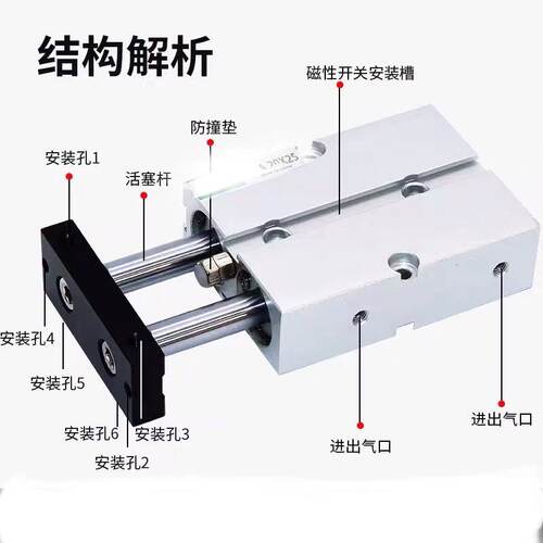 双轴杆气缸TDA/TN20X100X110X120X130X125X150X160X170X180X230-S