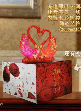 结婚用长明命台灯红色充电摆件装饰卧室天鹅礼品物盒小夜灯床头灯