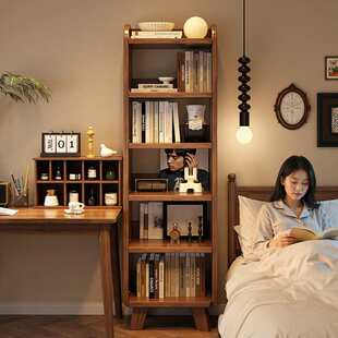 全实木搁板书架床头柜替代品儿童家用卧室墙边小窄柜分层架收纳柜