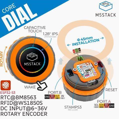 M5Stack M5Dial贯穿式旋钮可编程控制器1.28