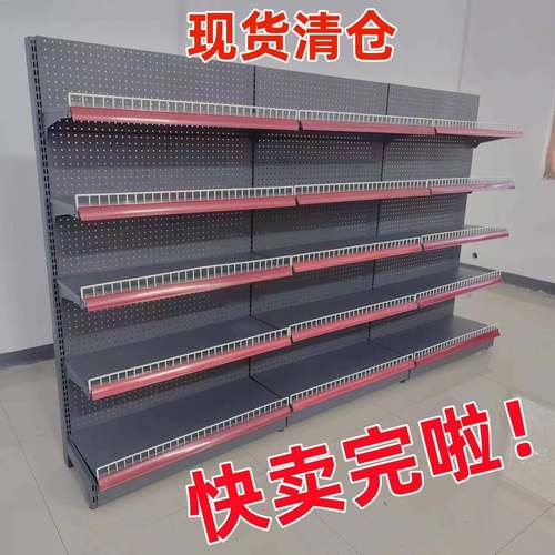 加厚超市货架便利店小卖部带护栏展示架单面双面挂钩靠墙多层货架