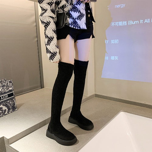 网红瘦瘦靴今年流行的厚底高筒过膝靴E2024新款长靴女冬加绒靴子