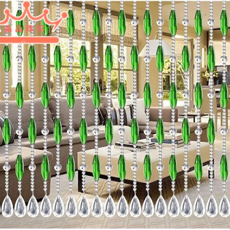 新款门帘成品绿色橄榄珠水晶隔断B窗客厅卧室玄关化妆室线帘挂帘