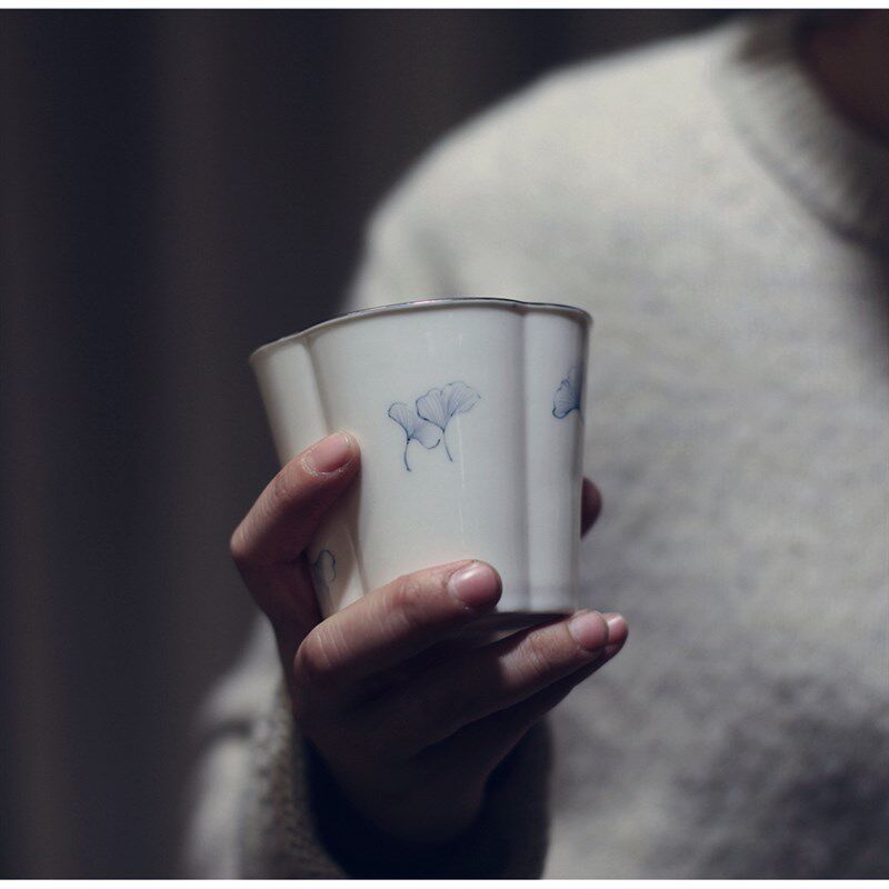 勿念《有杏遇见》银白海棠水杯 咖啡大茶杯主人杯釉下彩