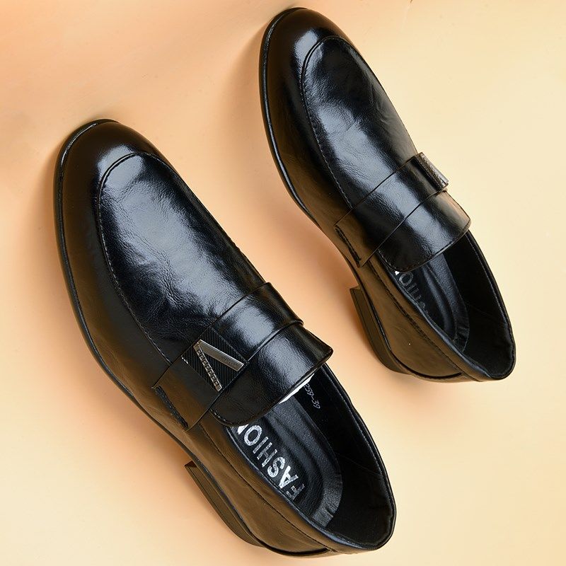 套脚皮鞋男无鞋带2024新款潮流软底软皮一脚蹬西裤男鞋.尖头豆豆