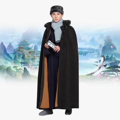 特卖大氅男披风冬季毛绒加厚打坐禅修披风斗篷僧人风衣衣