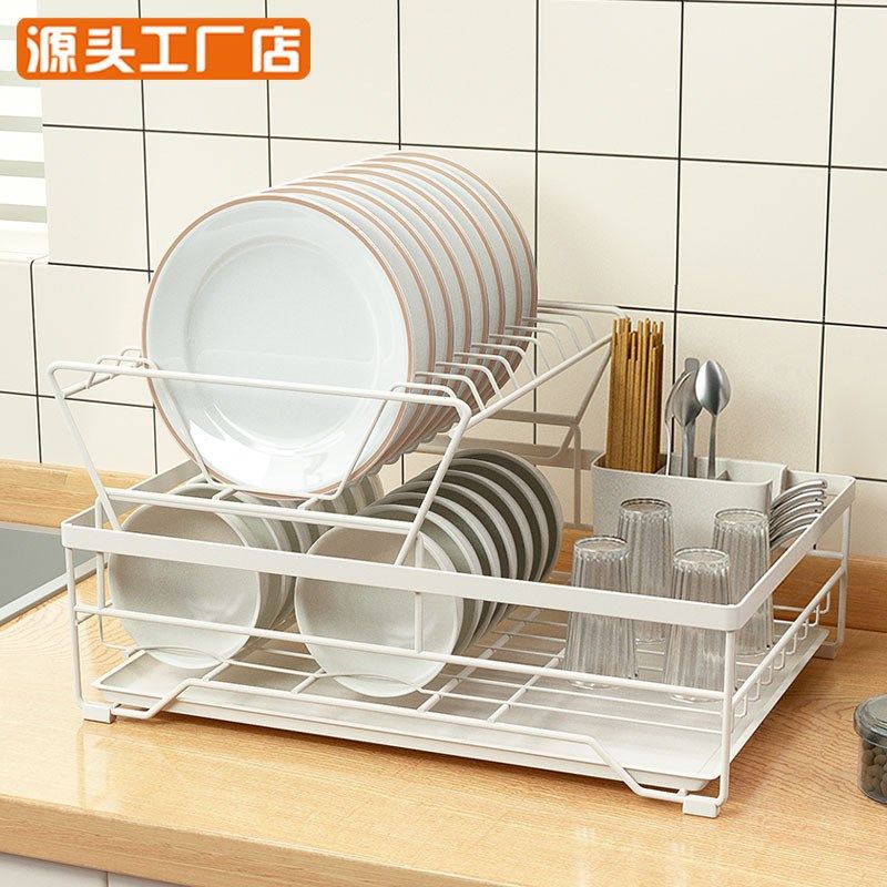 厨房台面碗筷沥水架家用双层放盘子碗碟的置物架餐具收纳架子小型