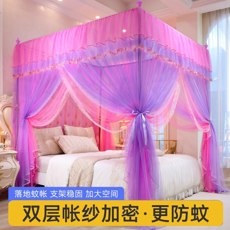 宫廷落地蚊帐家用卧室2q024新款公主风床帘幔纱儿童防掉床支架加