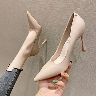 少B女百搭职业黑色工作鞋 法式 细跟尖头单 2021春秋新款 网红高跟鞋