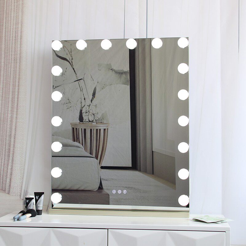 大号方形带灯泡化妆镜台式led灯桌面H卧室梳妆镜子网红智能充电款