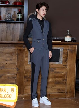 夜场KTV酒吧少爷公主服务员工作制服秋冬套装长R袖男女马甲灰色新