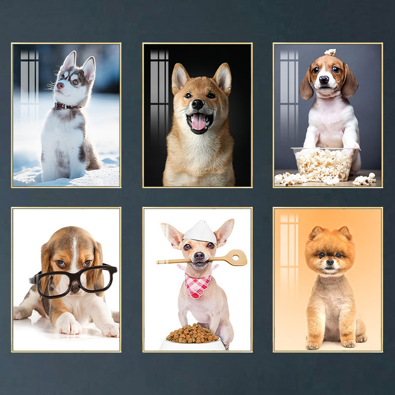 宠物店装饰画可爱狗狗挂画u现代简约儿童房壁画卧室房间走廊过道