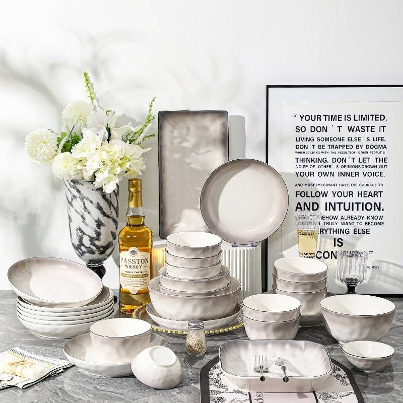 简约高颜值五件套陶瓷餐具家用陶瓷碗米饭碗菜盘小碟子碗具套装,餐饮具,瓷器套装,淘宝优惠券,粉丝福利购,淘宝优惠卷