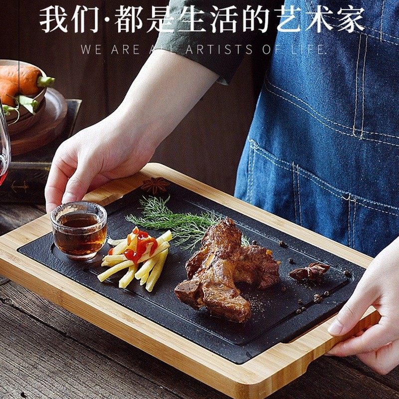 餐盘包邮黑色板岩石板牛排盘牛排盘石板盘 冷菜热菜拼盘石板盘子